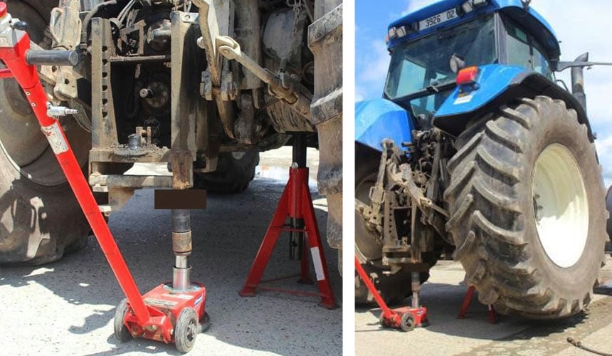 Chandelles de sécurité pour maintenir le tracteur en position haute