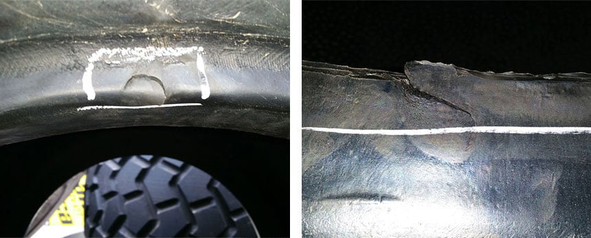 Talon du pneu écrasé avec un levier